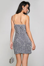 Square Neck Pearl Strap Sequin Bodycon Mini Dress
