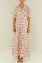 V Neck Short Sleeves Floral Print Maxi Holiday Dress