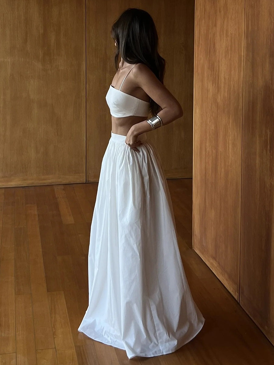 Pure Cotton Strapless Bra Jacket High-waisted Long Skirt Vacation Package 2-piece Sets