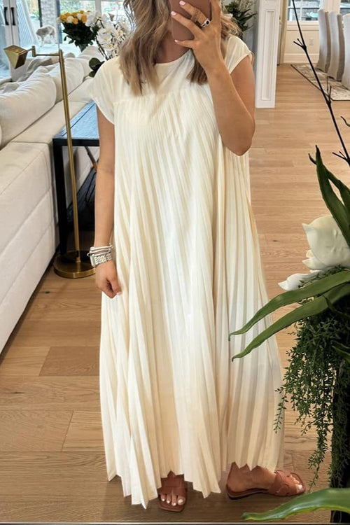 Cap Sleeves Pocketed Loose Pleated Maxi Dress