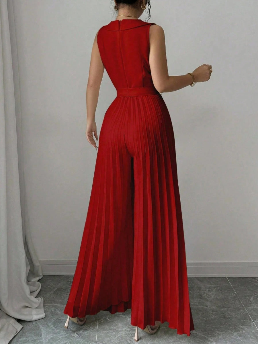 Commuting Suit Collar Pleated Pants Double-breasted Jumpsuits