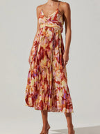 V-neck Camisoles Backless Graffiti Maxi Dresses