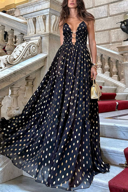 Cut Out Polka Dot Tiered Swing Maxi Cami Dress