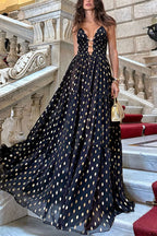 Cut Out Polka Dot Tiered Swing Maxi Cami Dress
