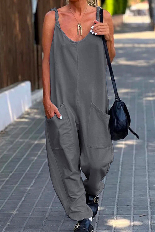 Scoop Neck Pockets Solid Slouchy Cami Jumpsuit