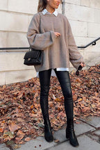 Crewneck Drop Shoulder Solid Loose Fit Sweater