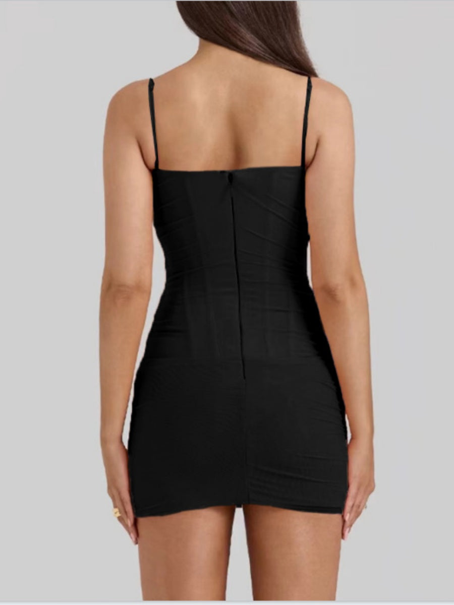 Mesh Camisoles Stacked Collar Lace Trim Hip-hugging Mini&Short Dresses