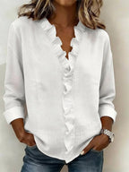 Wood Ear Solid Color Chiffon Blouse