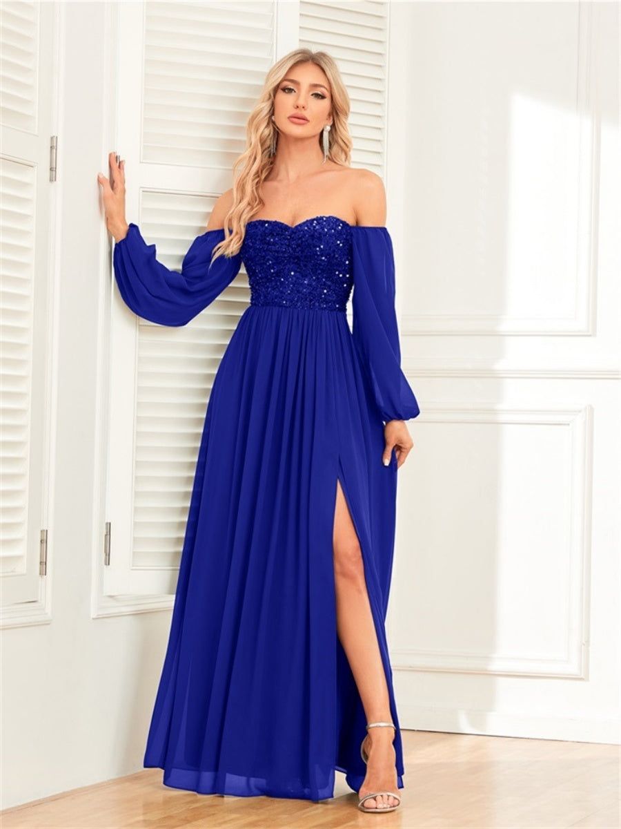 Sequins Sequins Chiffon Slit Formal Dress Maxi Dresses