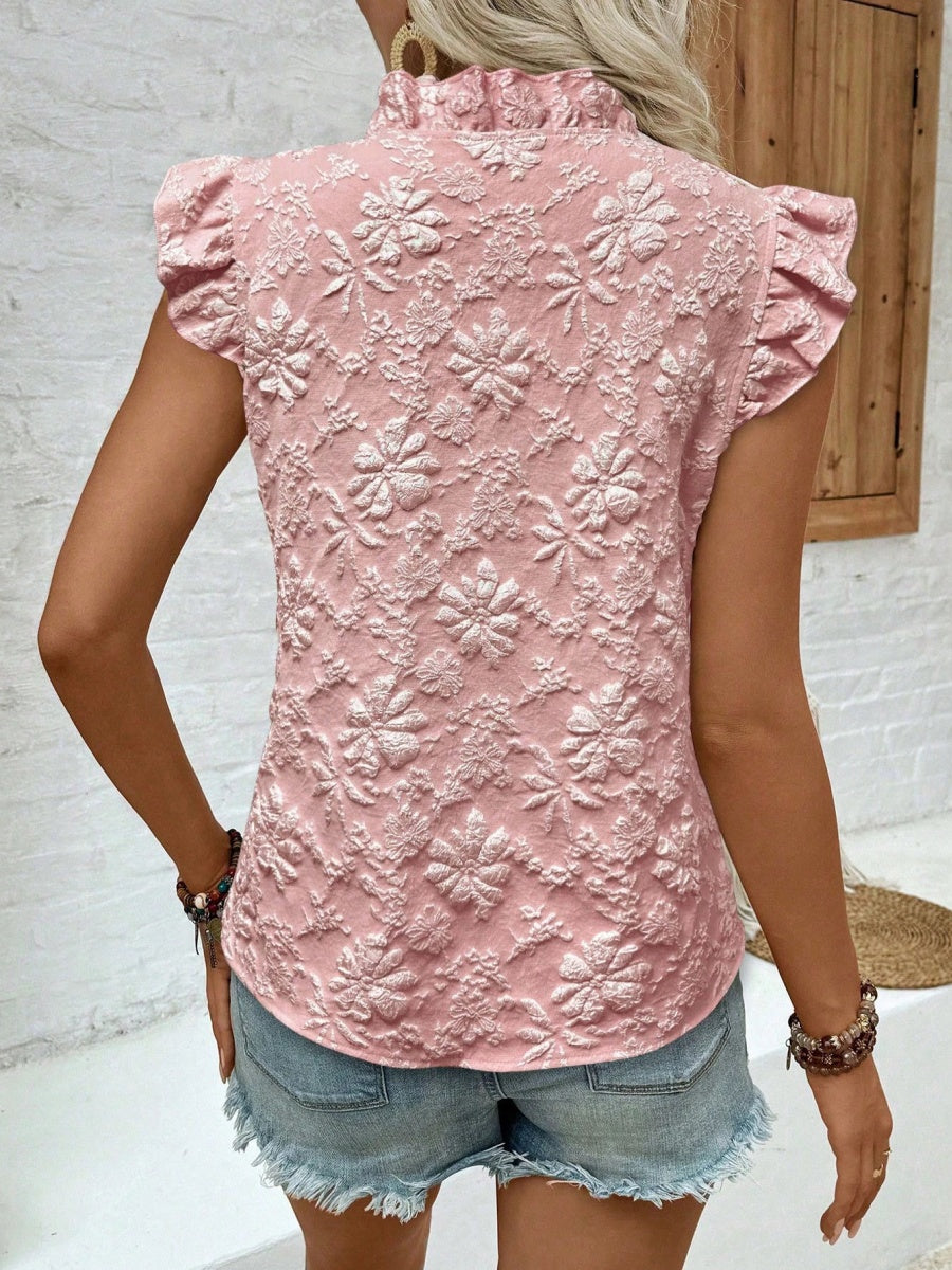 Pullover Jacquard Short-sleeved T-shirt With Ruffles
