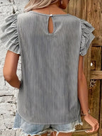Round Neck Striped T-shirt With Ruffled Sleeves