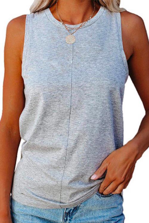 Solid Crewneck Sleeveless Casual Top