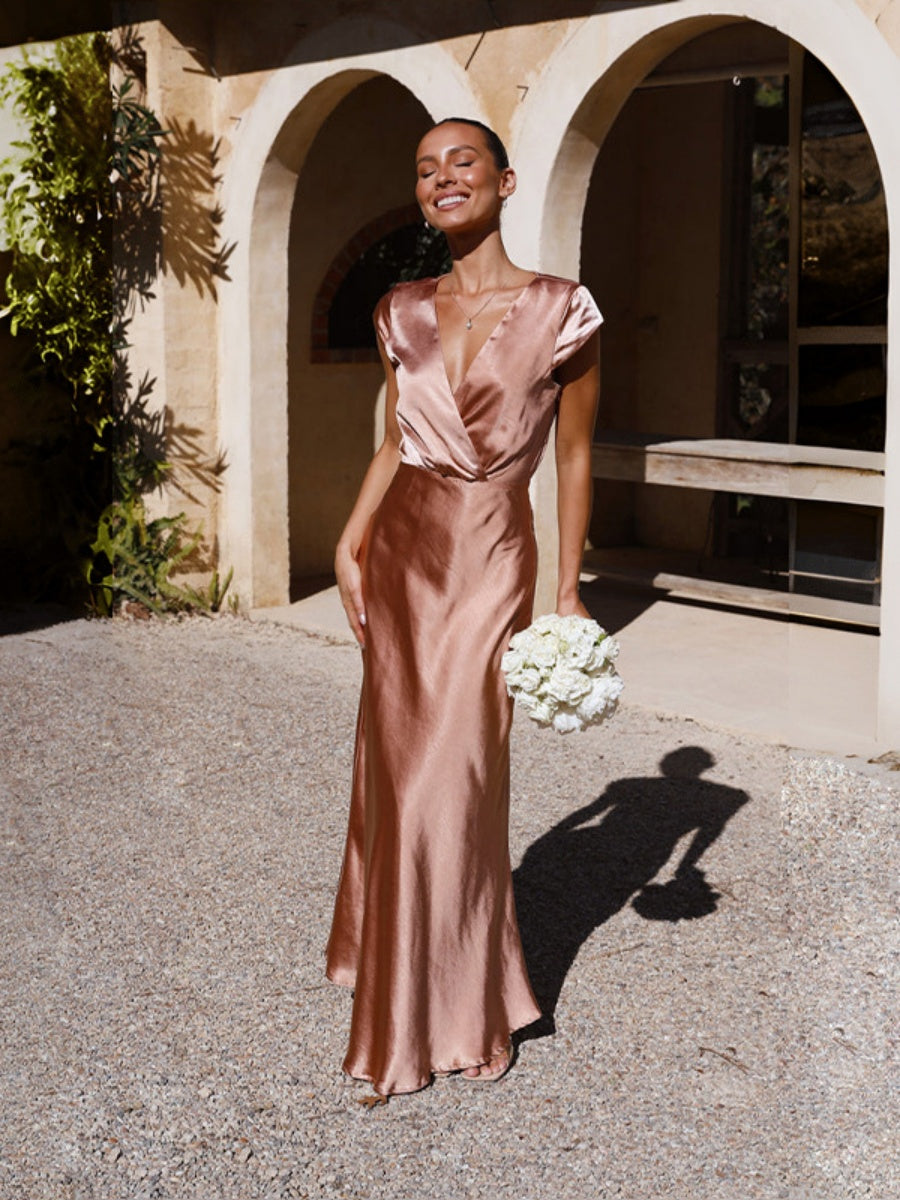 Satin V-neck Sexy Fishtail Maxi Dress