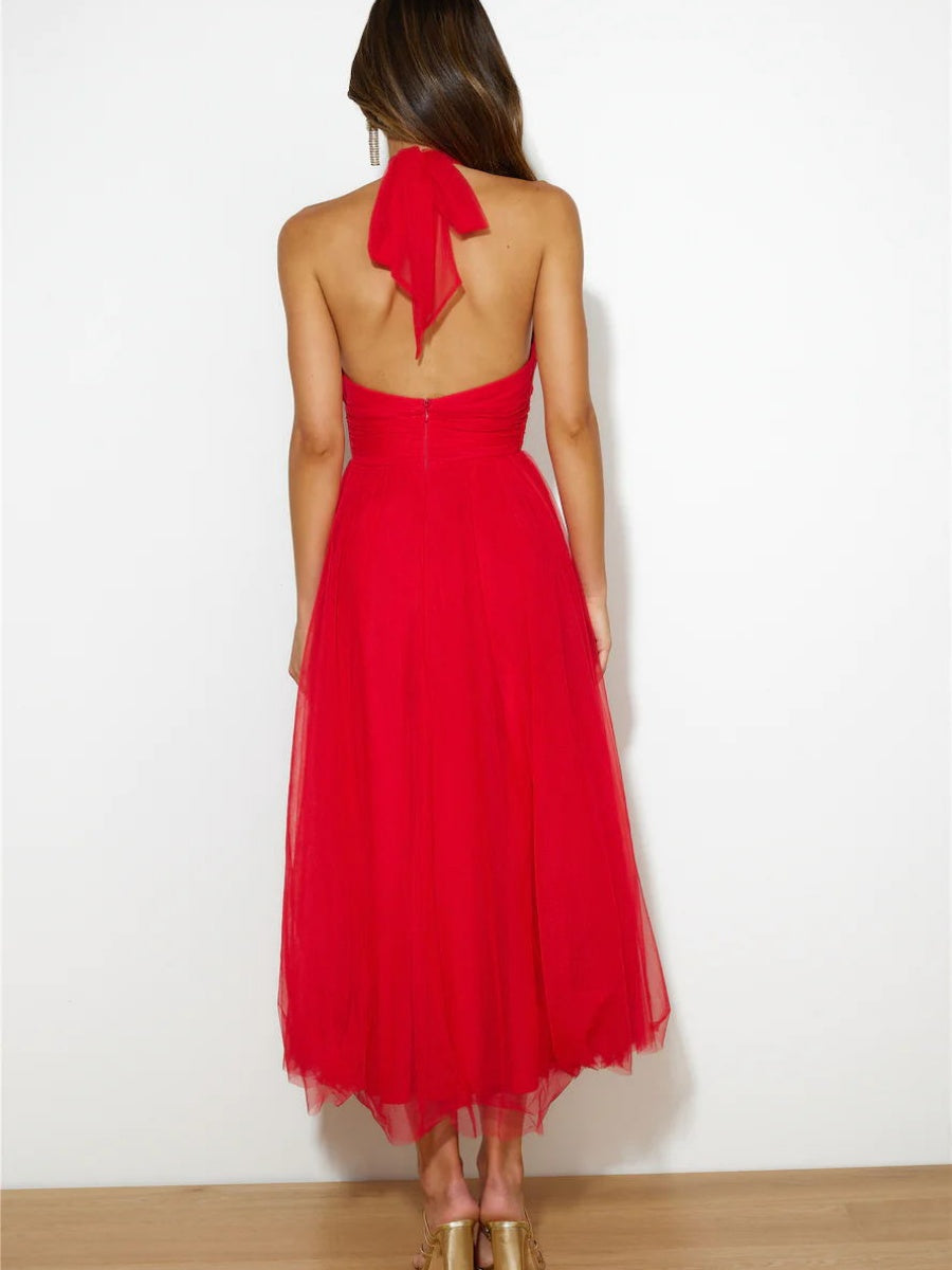Halter Mesh Formal Dress Maxi Dresses