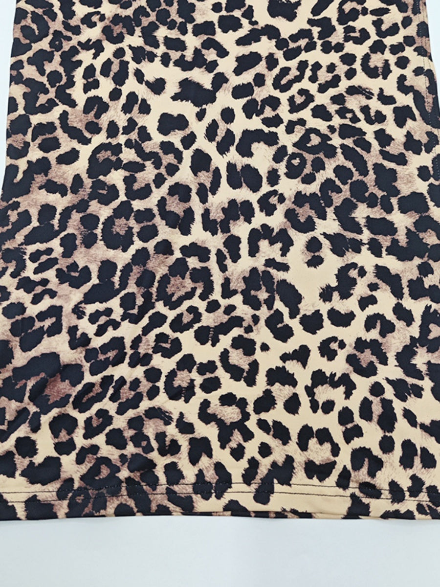 Chain Backless Camisoles Irregular High Slit Leopard Print Maxi Dresses