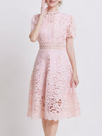 Lace Waist-cinching Hollow-out Midi Dress