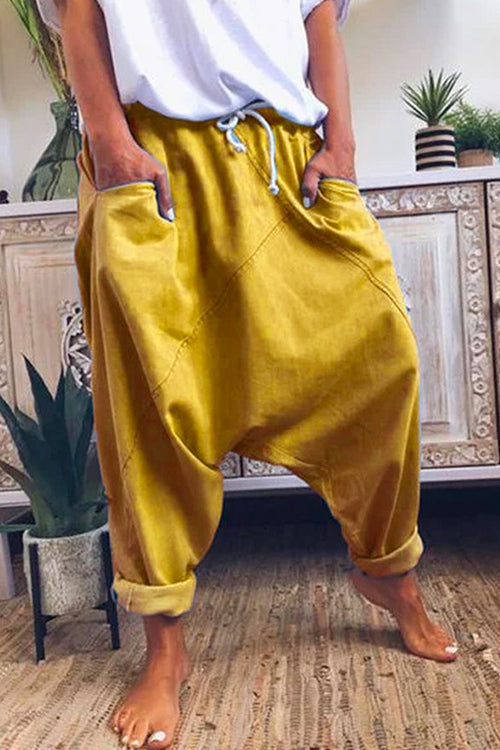 Solid Drawstring Waist Hippie Harem Pants