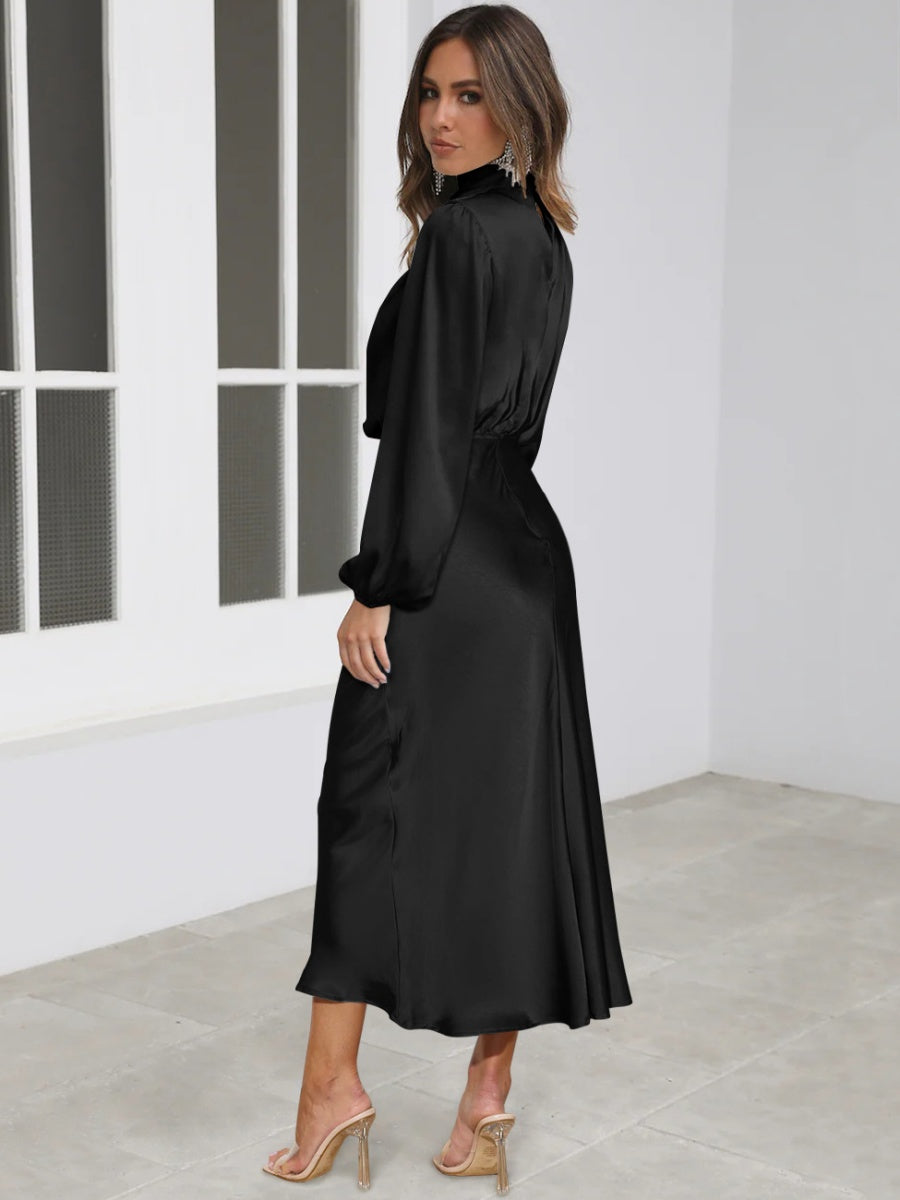 Satin Long Sleeve Zipper Solid Color Maxi Dresses