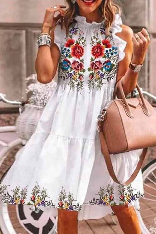 Floral Printed Ruffle Tiered Fairy Dress
