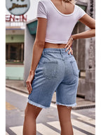 Versatile Frayed Hem Denim Shorts