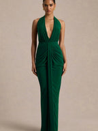 V-neck Halter Temperament Pleated Hip-hugging Big Backless Midi Dresses
