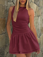 Backless Solid Color Mini&Short Dresses