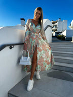 Printed Belts Wrap-up Maxi Dresses