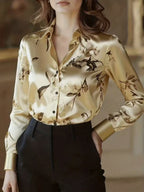 Printed Single-breasted Slim-fit Satin Casual Shirts