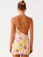 Sexy Print With A Swing Neck And One Shoulder Crossbody Mini&Short Dresses
