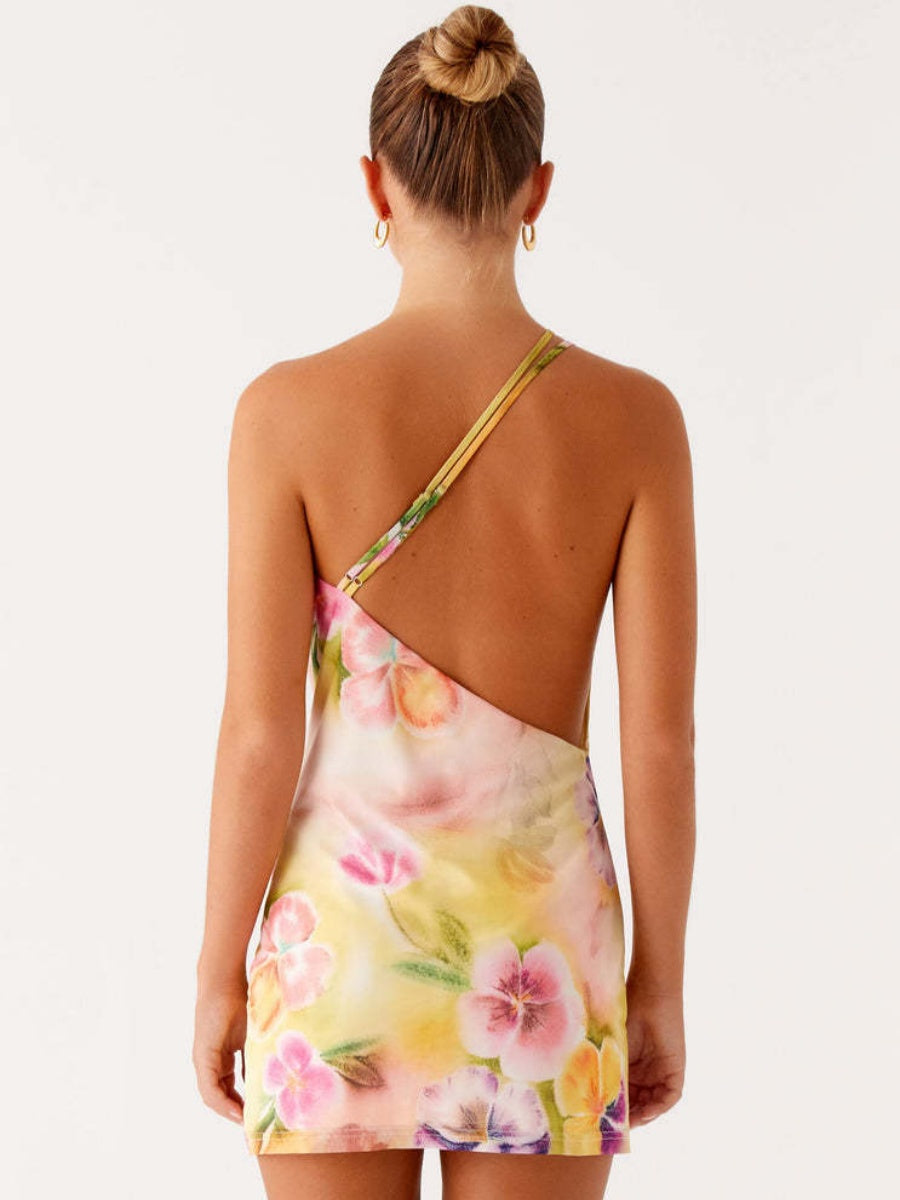 Sexy Print With A Swing Neck And One Shoulder Crossbody Mini&Short Dresses