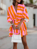 Loose-fit Batwing Sleeves Printed Commuting Mini&Short Dresses