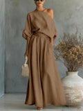Loose-fit Off-shoulder Jacket Wide-leg Pants Set 2-piece Sets
