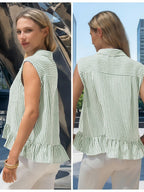 Stripes Sleeveless Shirts Loose-fit Commuting Tank Tops