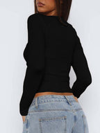 Simplicity Solid Color Hollow Bow Long-sleeved T-shirt