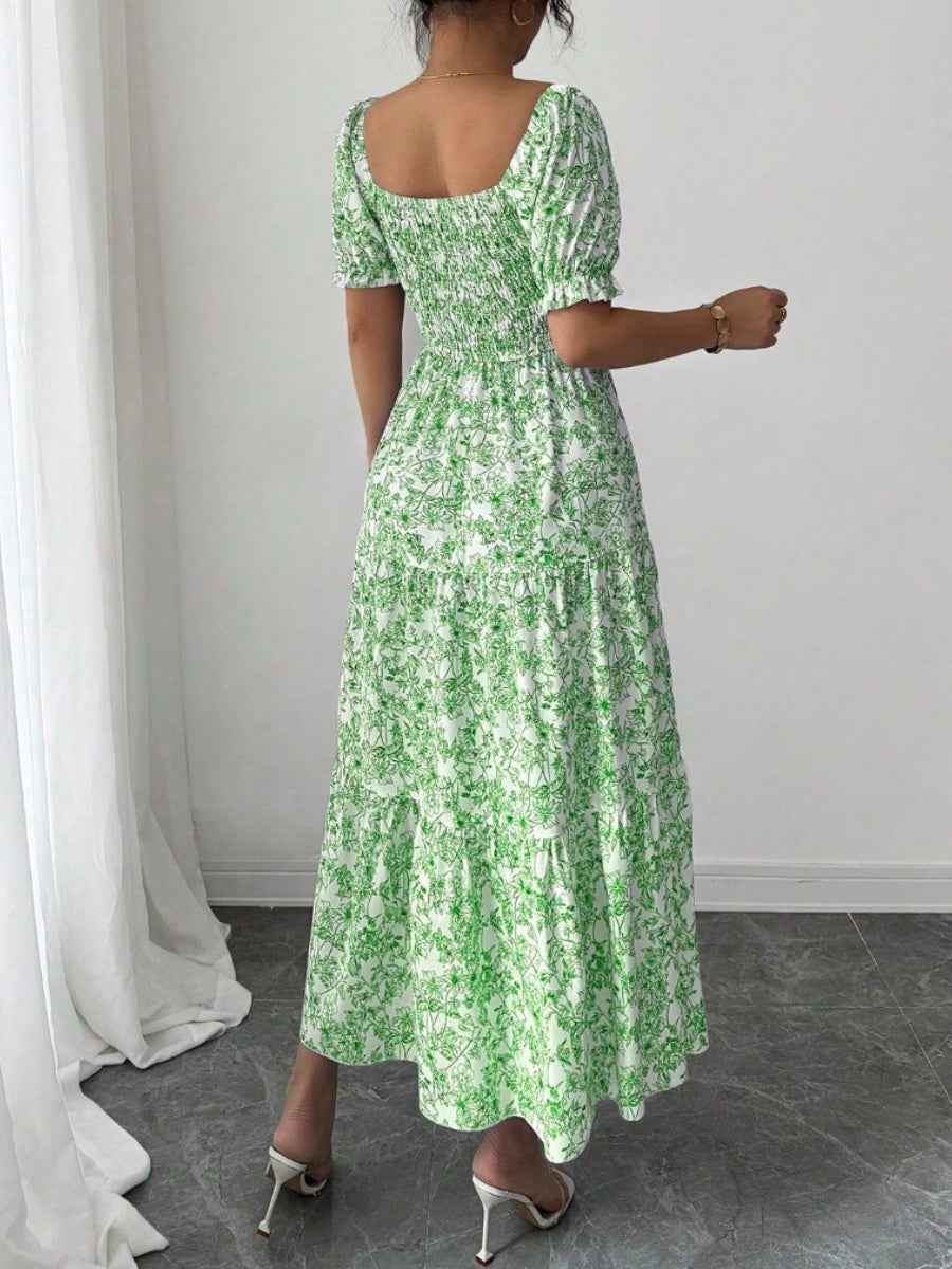 Puff Sleeve Printed Maxi Dresses