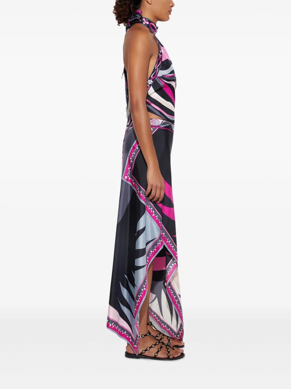 Satin Halter Neck Backless Top And Skirt Two-piece Set