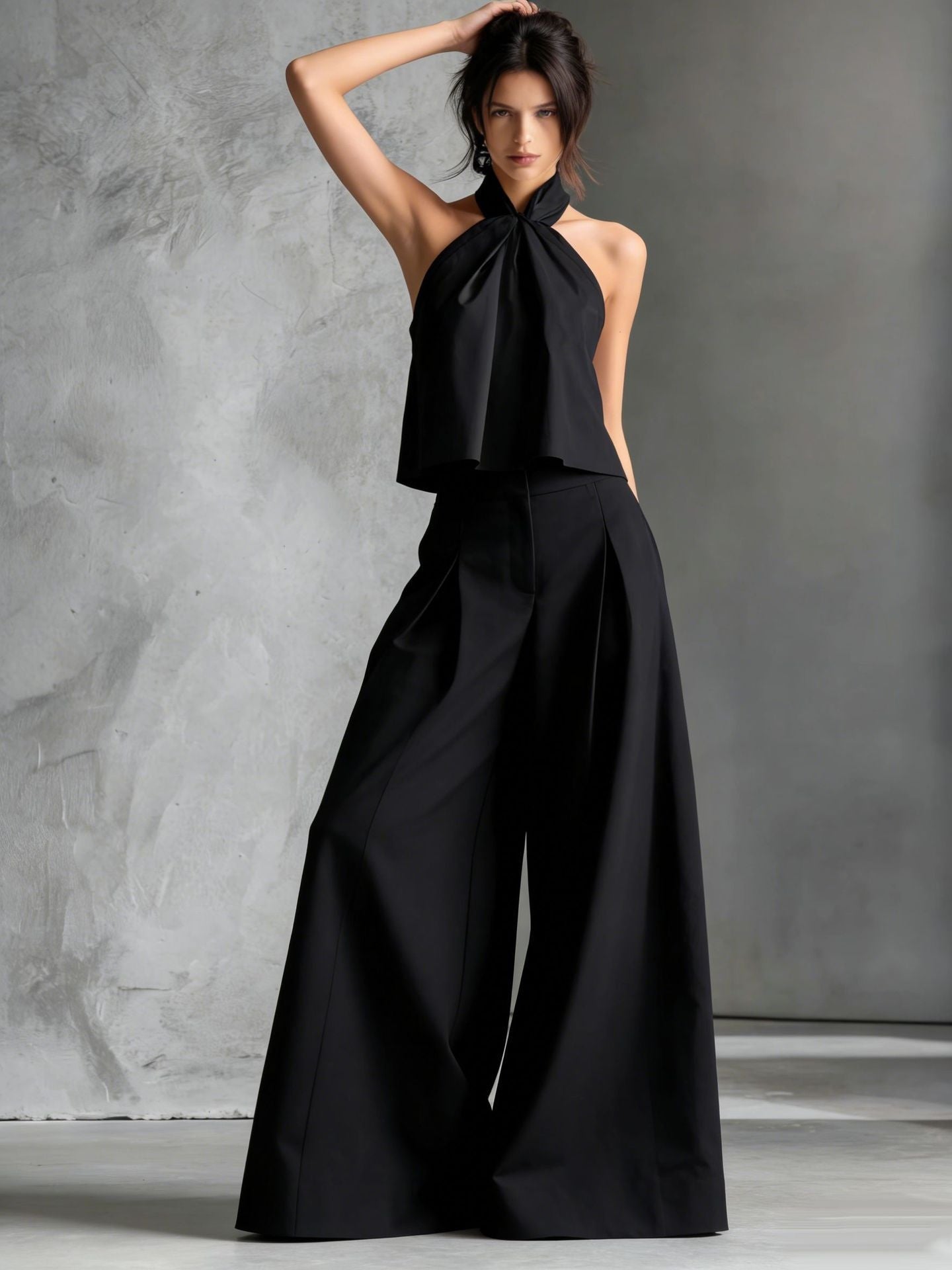 Loose Sleeveless Top And High-waisted Wide-leg Pants Two-piece Set