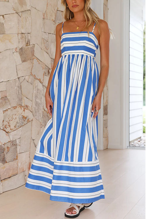 Back Cut Out High Waist Striped Maxi Cami Dress