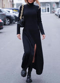 Turtleneck Long Sleeve High Split Maxi Dress