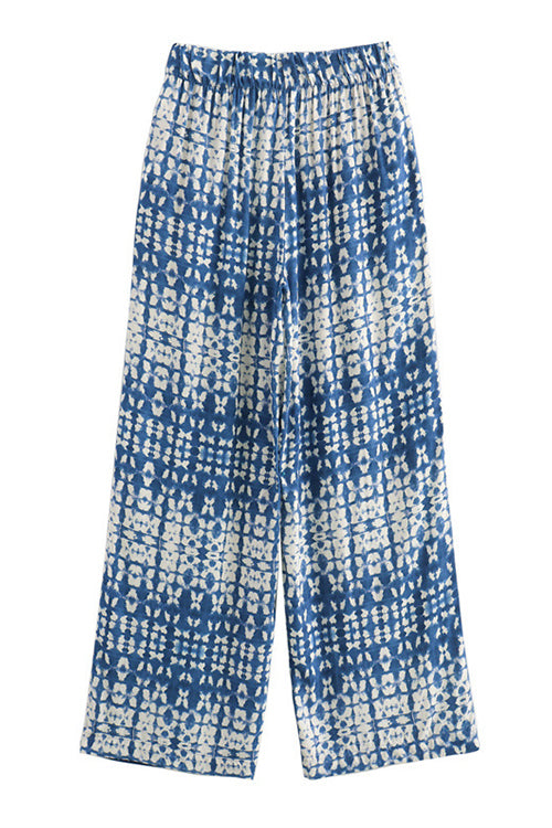 Drawstring Elastic Waist Wide Leg Printed Pants