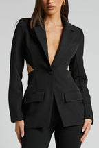 Lapel Button Down Back Cut Out Blazer