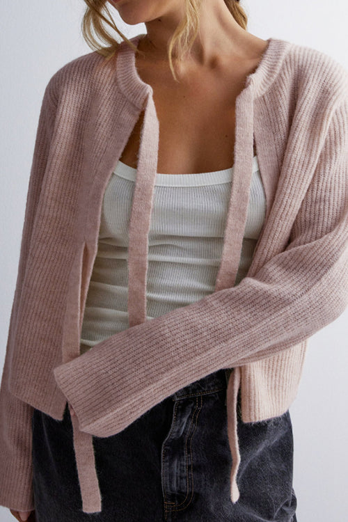 Crewneck Bow Knot Ribbed Knit Sweater