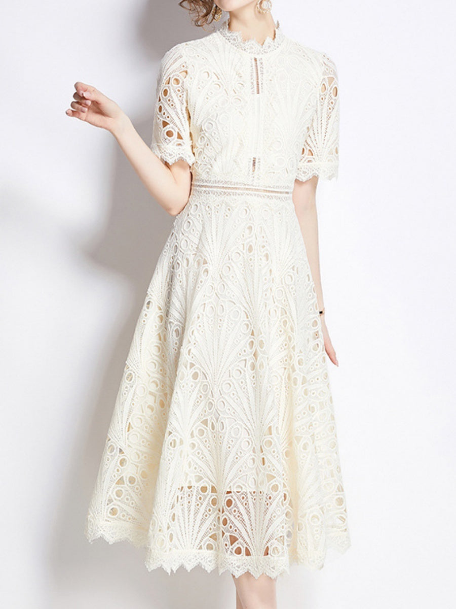 Crocheted Embroidered Lace Midi Dress