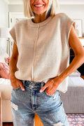 Crewneck Cap Sleeves Pullover Sweater