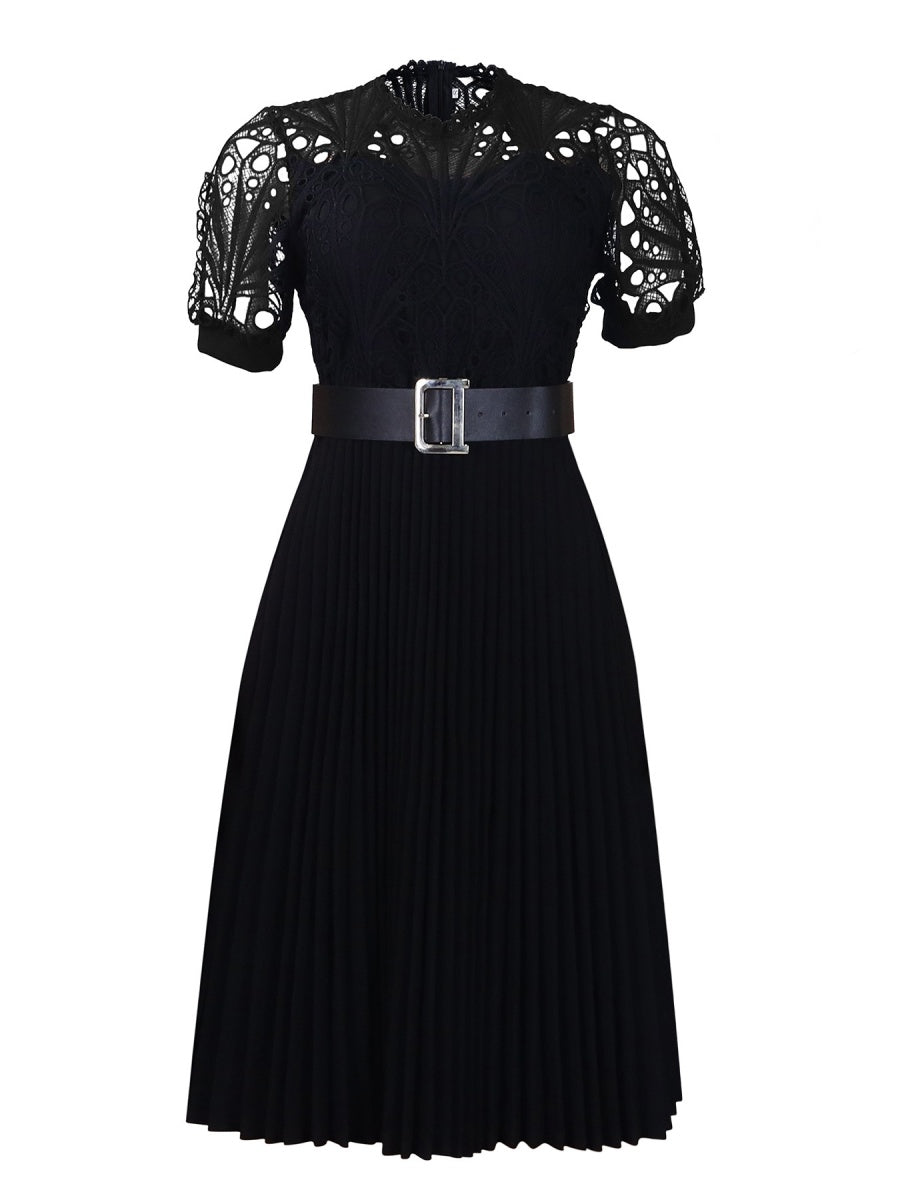 Short Sleeve Trim Lace Belts Mini&Short Dresses