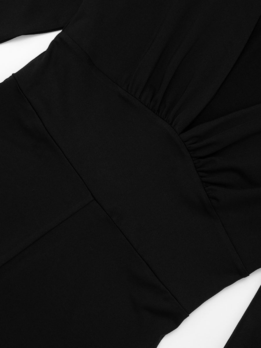 Slim-fit Deep V-neck Long-sleeved Flared Jumpsuit