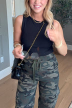 Camo Drawstring Waist Pocketed Cargo Pants