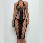 Halter side hollow out backless cut out midi dress  | Festival Outfits Women