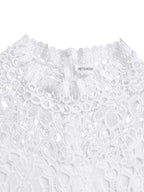 Lace Trim Hollow Short Sleeve Bandage High Waist Wide Leg Jumpsuits