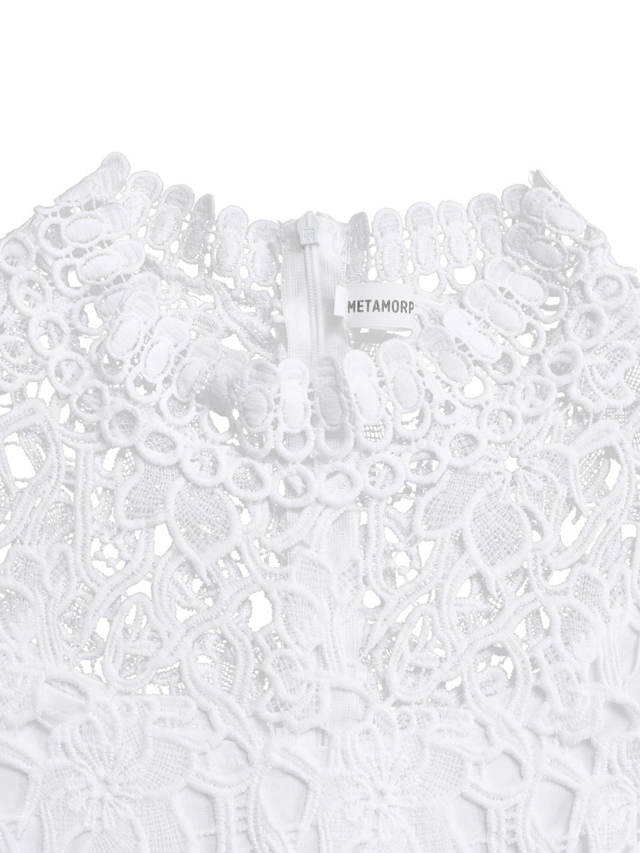Lace Trim Hollow Short Sleeve Bandage High Waist Wide Leg Jumpsuits